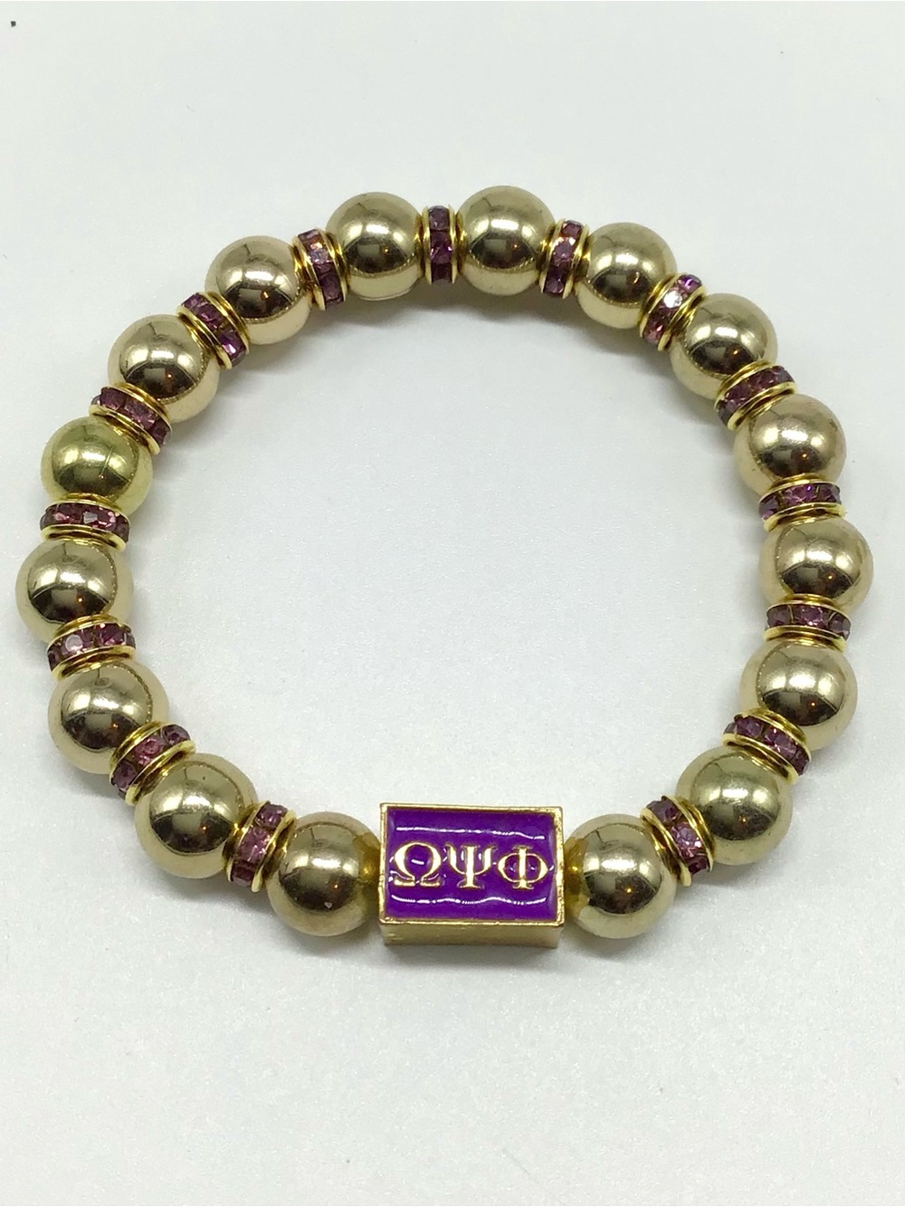 Omega Psi Phi Gold Tone Beaded Stretch Bracelet